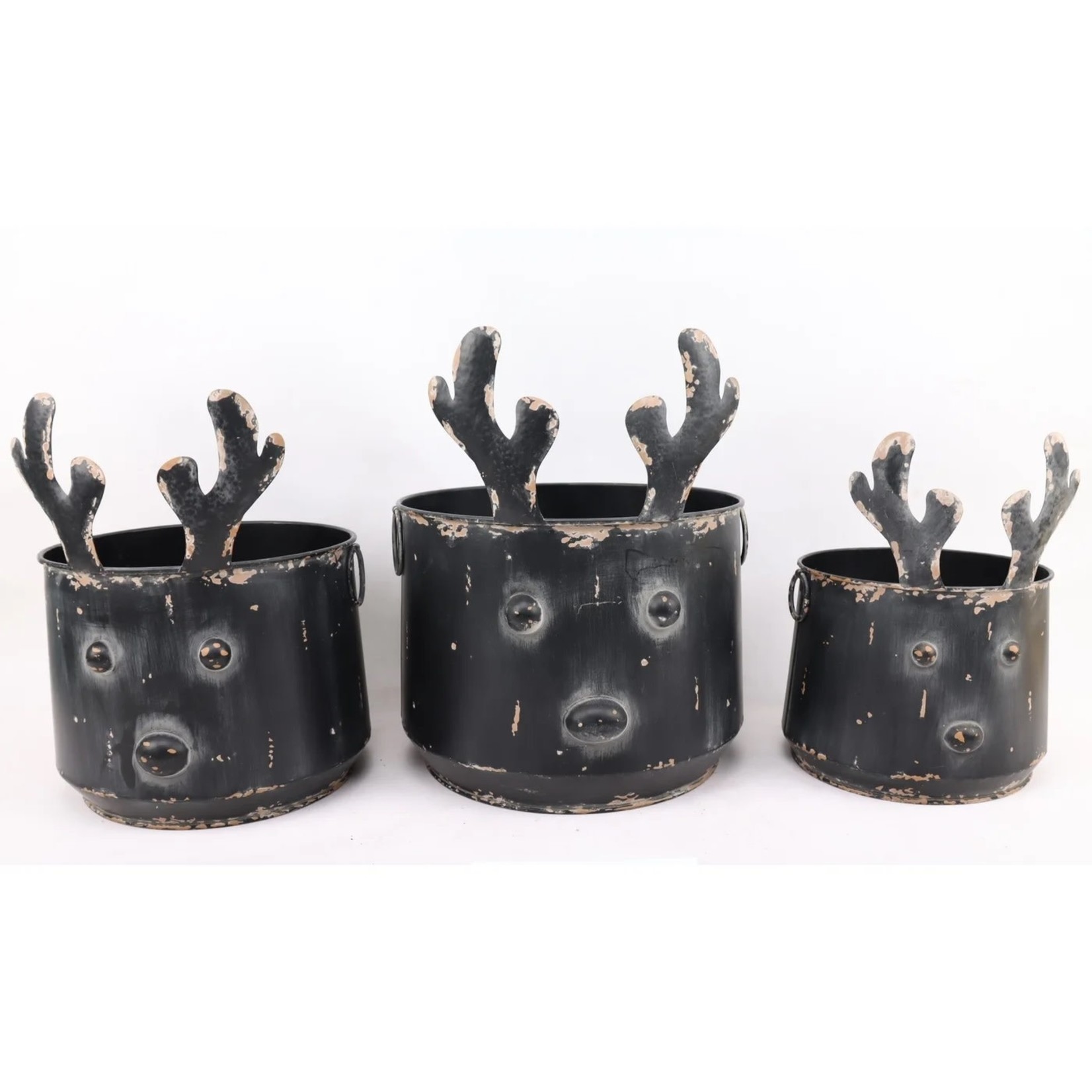 METAL CONTAINERS W/REINDEER HEAD, W/H. LINERS - Sm