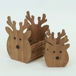 WOODEN CONTAINERS W/REINDEER HEAD, W/H. LINERS -Sm