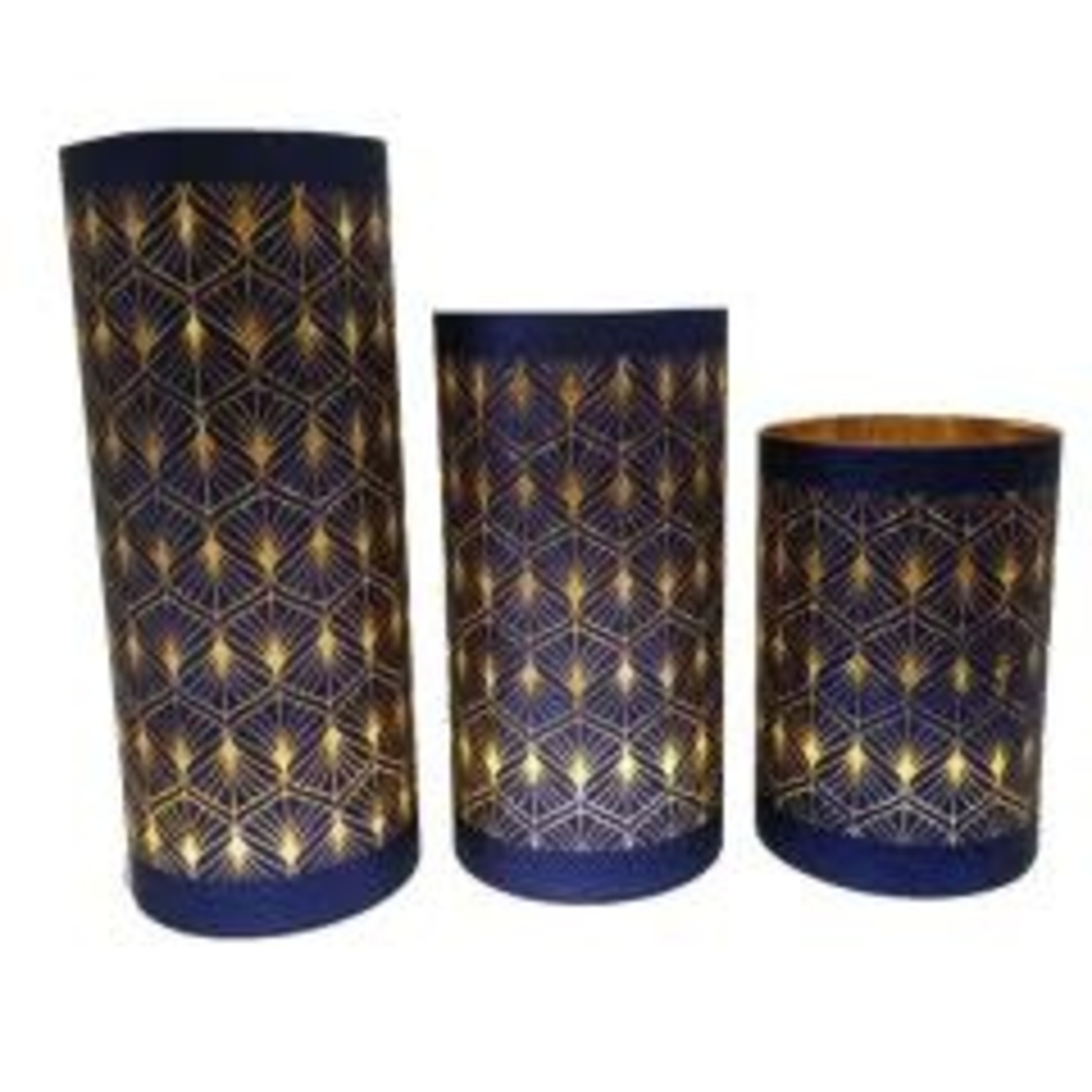 Blue Glass Led Lantern - Med