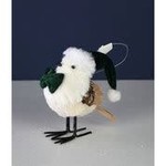 BIRD ORN 4.5"white w/green hat