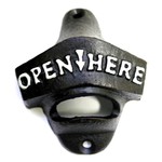 Cast Iron Bottle Opener -Open Here Black