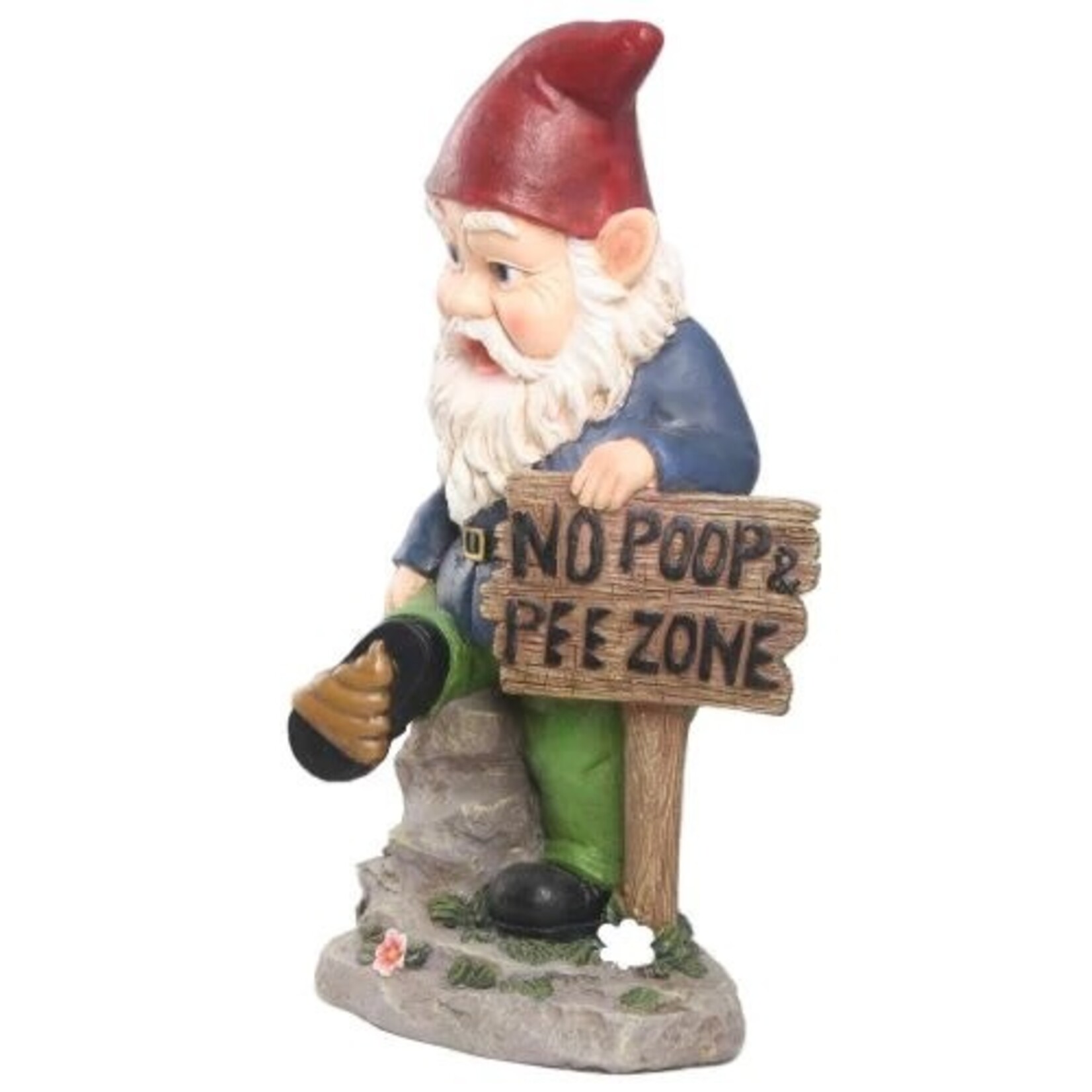 Gnome with sign - no poop