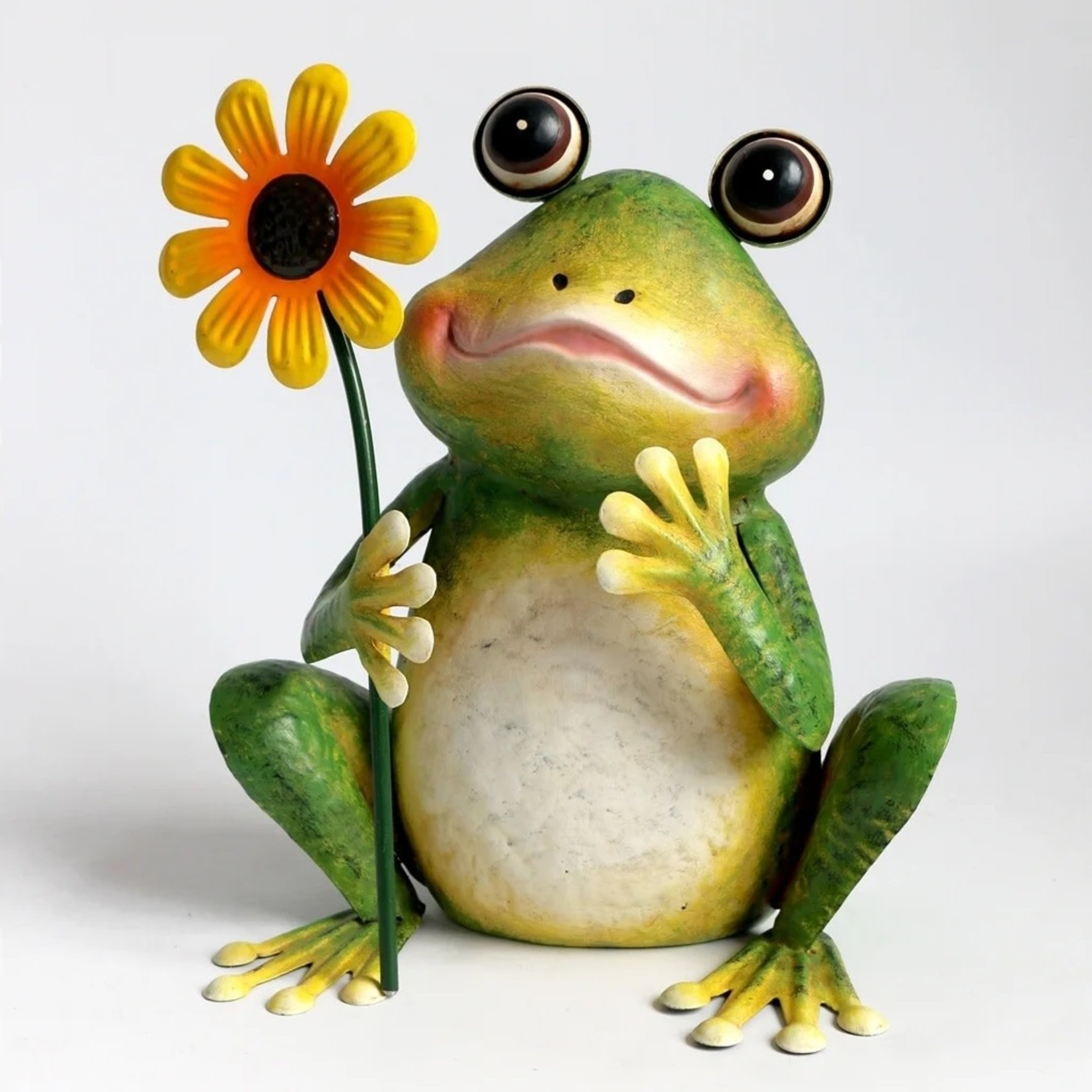 Garden Metal Frog Holding Sunflower