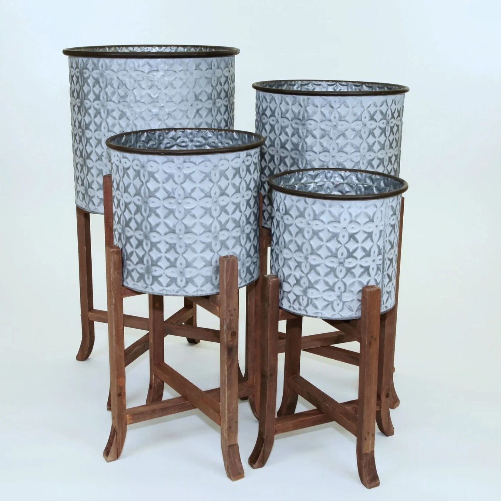 Metal Pots on Wood Stands-S