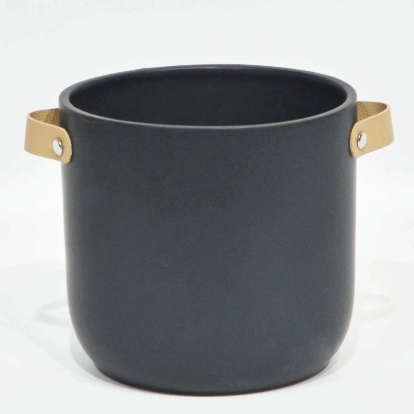 Black Ceramic pot W/Handles (fits 4" pot)