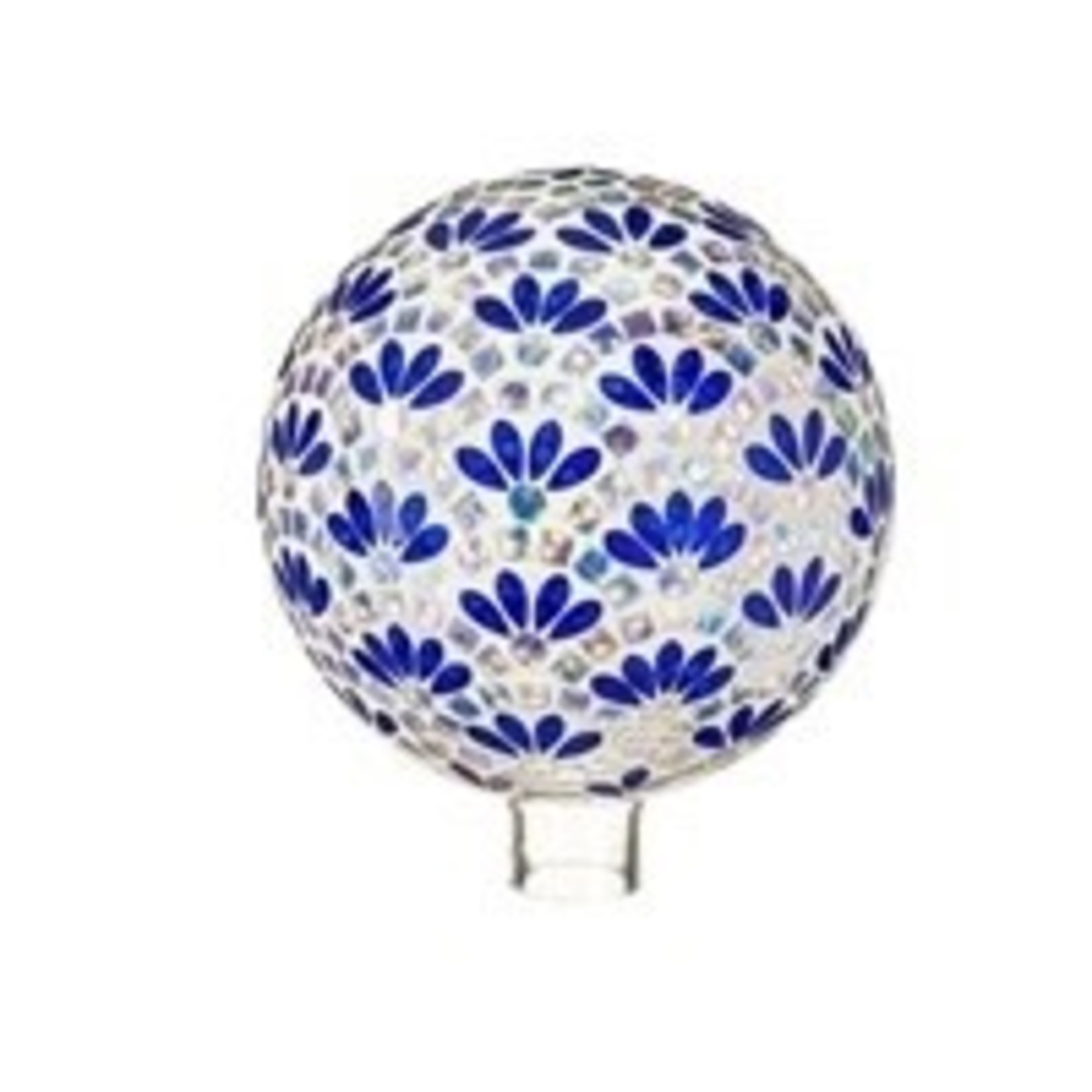 10" Mosaic Glass Gazing Ball - Blue Flower