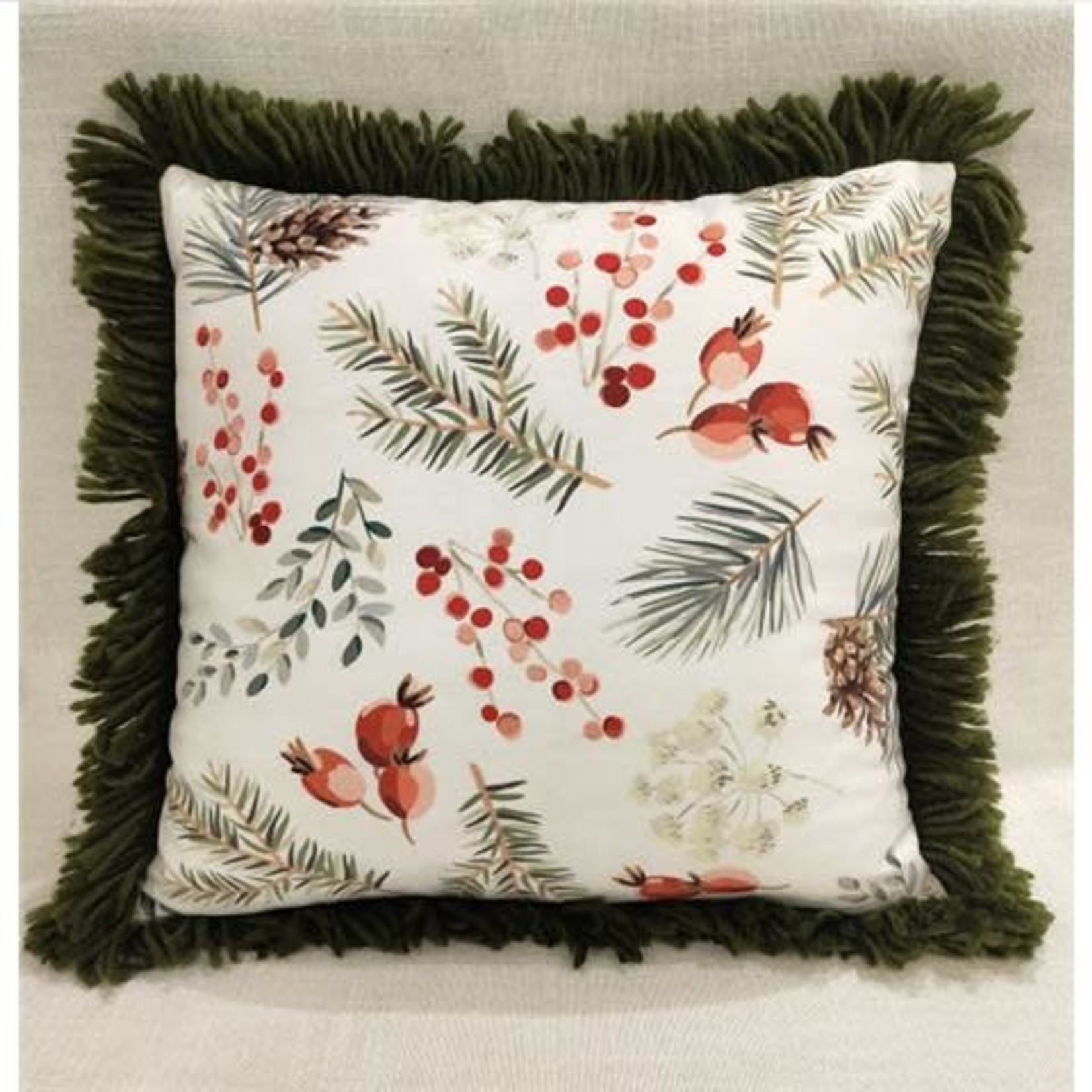 DIGITAL PRINT CUSHION WITH FRINGE