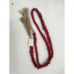 WOOD BEADED GARLAND WITH TASSELS RED
