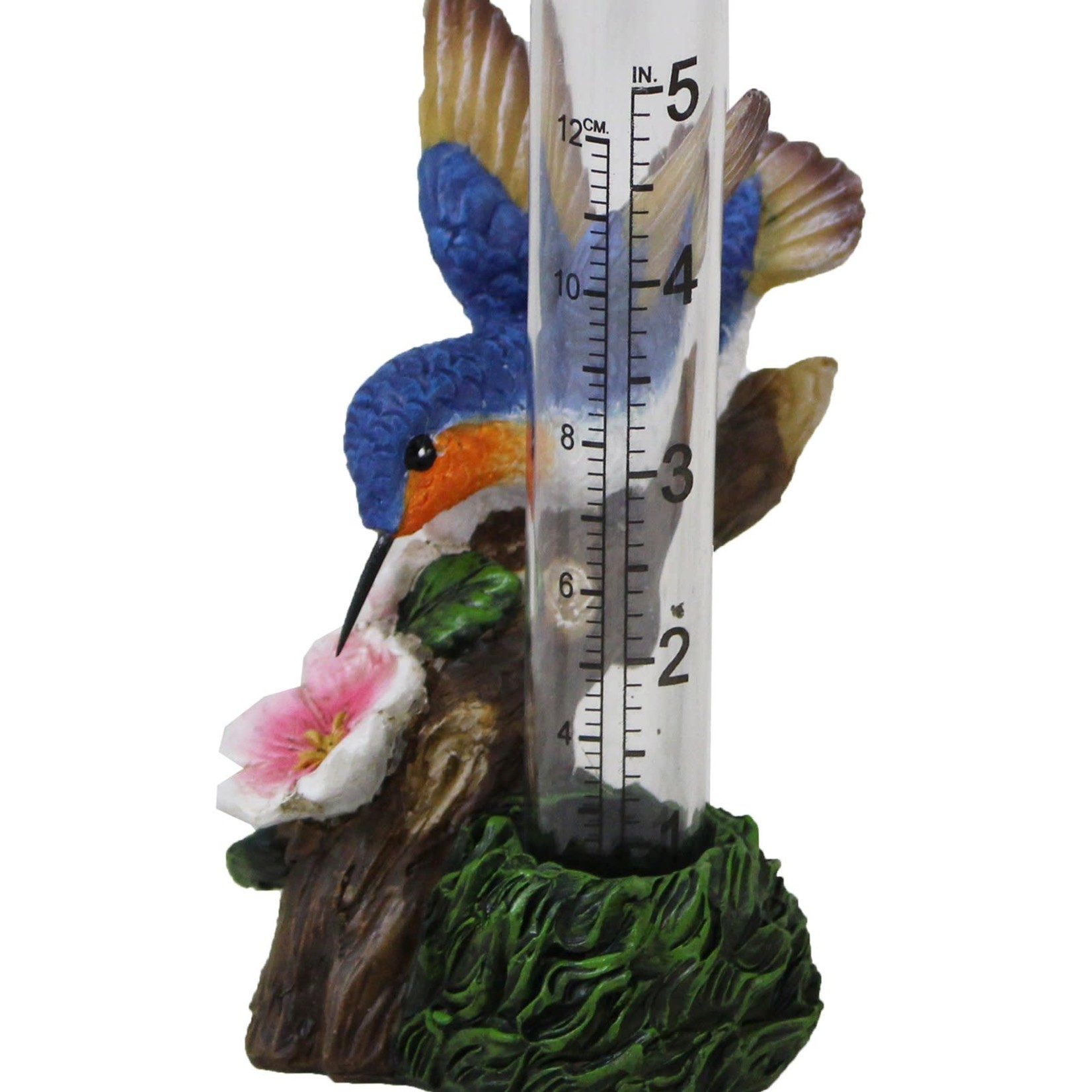 BLU. POLY H'BIRD/FLWRS. RAIN GAUGE