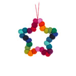Rainbow Pompom Star Orn-3.5"H