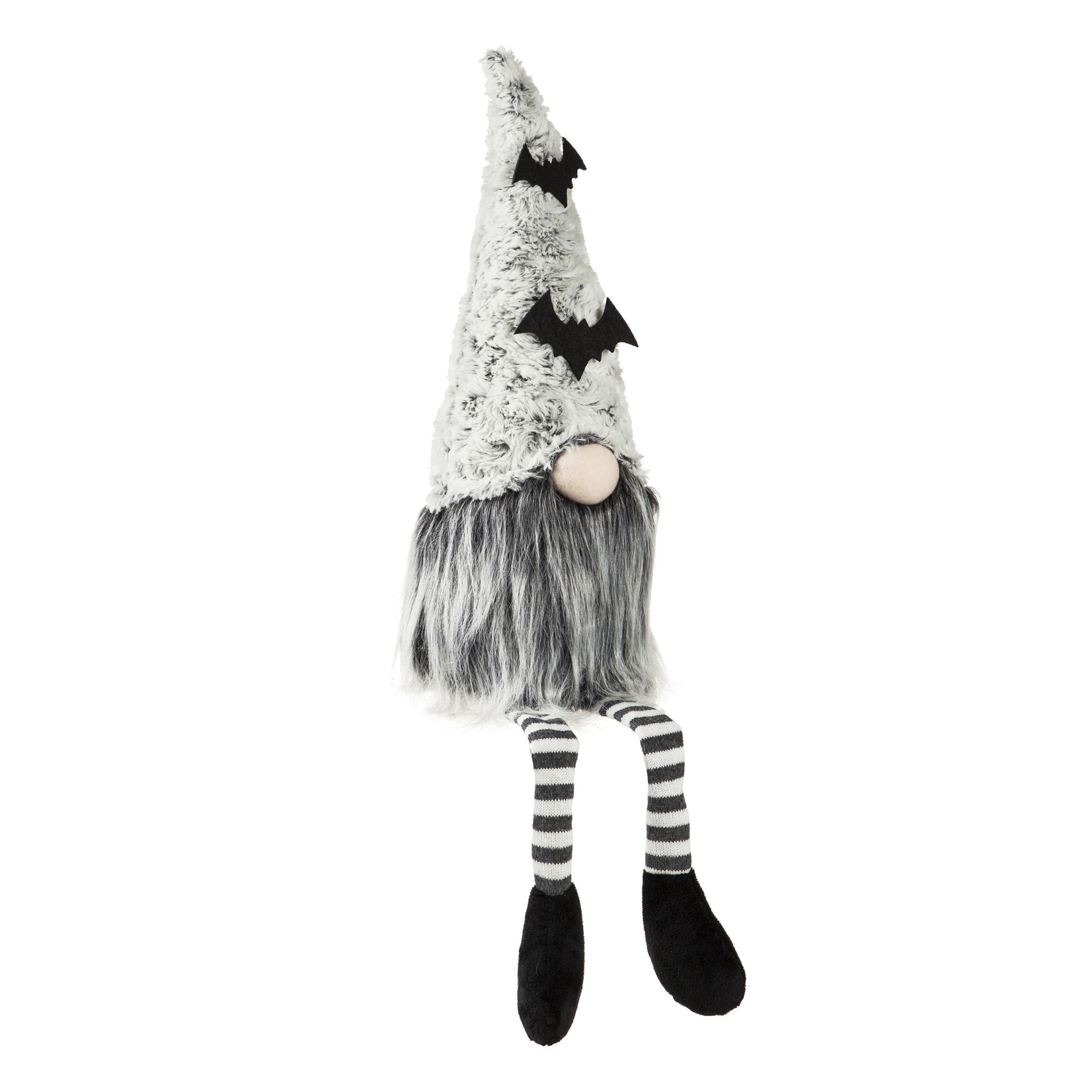 23" Fabric Sitting Gnome with Bat Hat and Striped