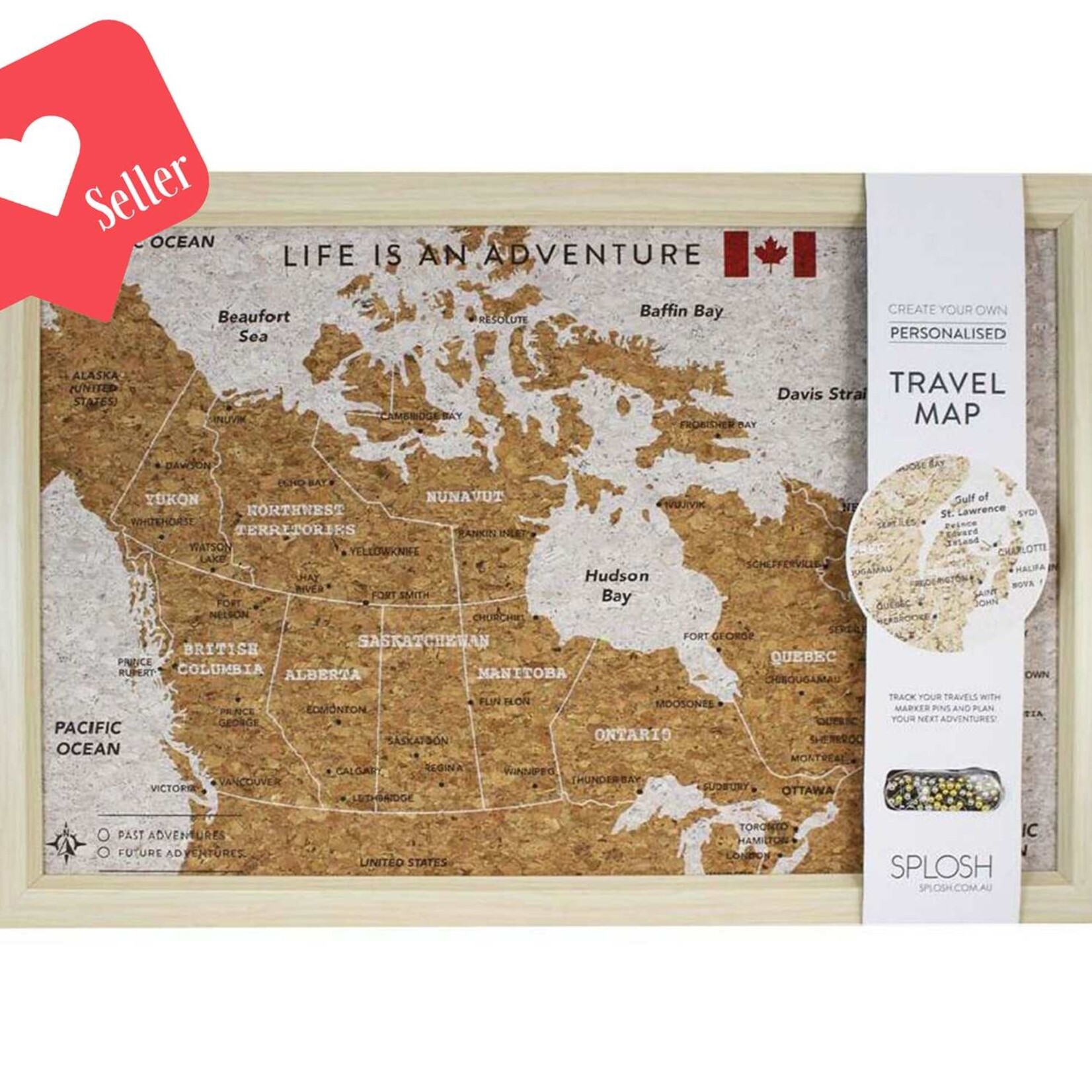 CANADA MAP IN CORK FRAME W/PINS SMALL