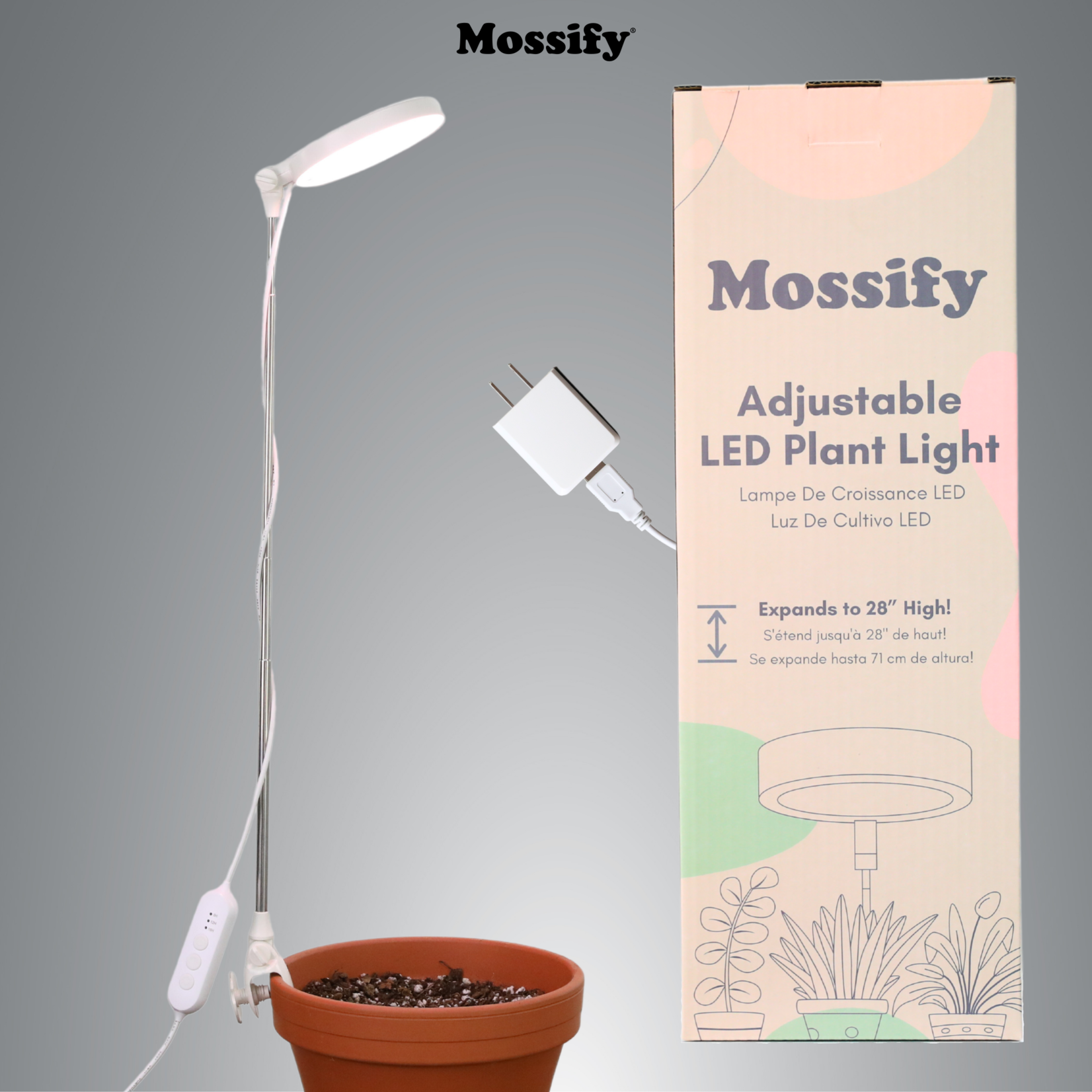 Mossify White 28" Led Plant Light Adj,