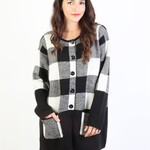 Sweater Plaid Knit   Jacket W/ Buttons and Pockets Blk/Wht