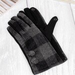 Double Button Plaid Touch Screen Glove-Gray