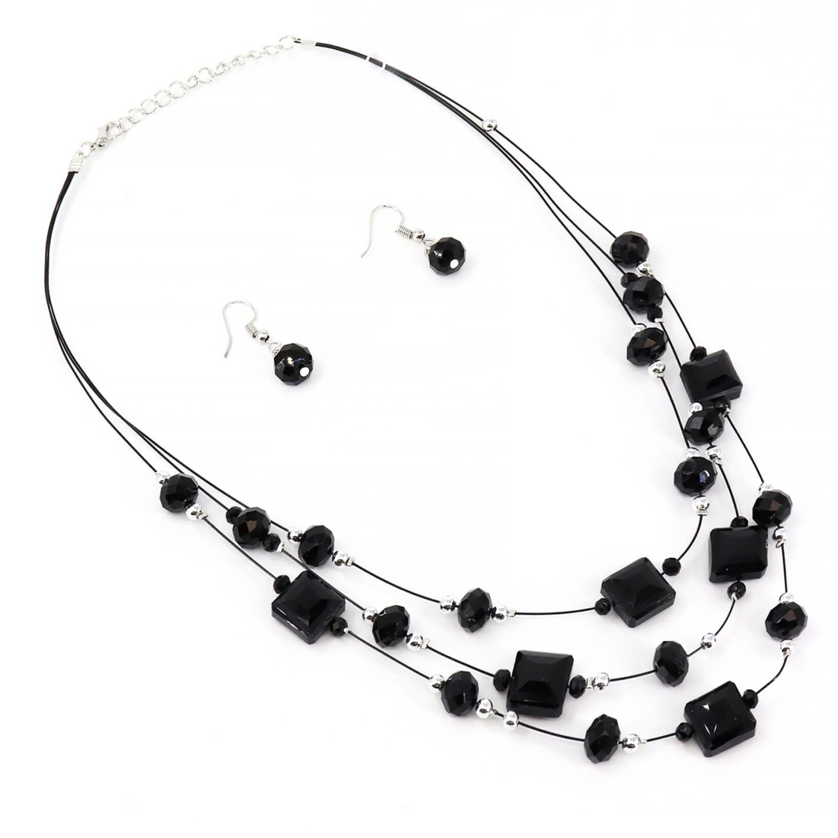 Mixed Beads Necklace and Earrings Set Black