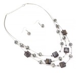 Mixed Beads Necklace and Earrings Set-Grey