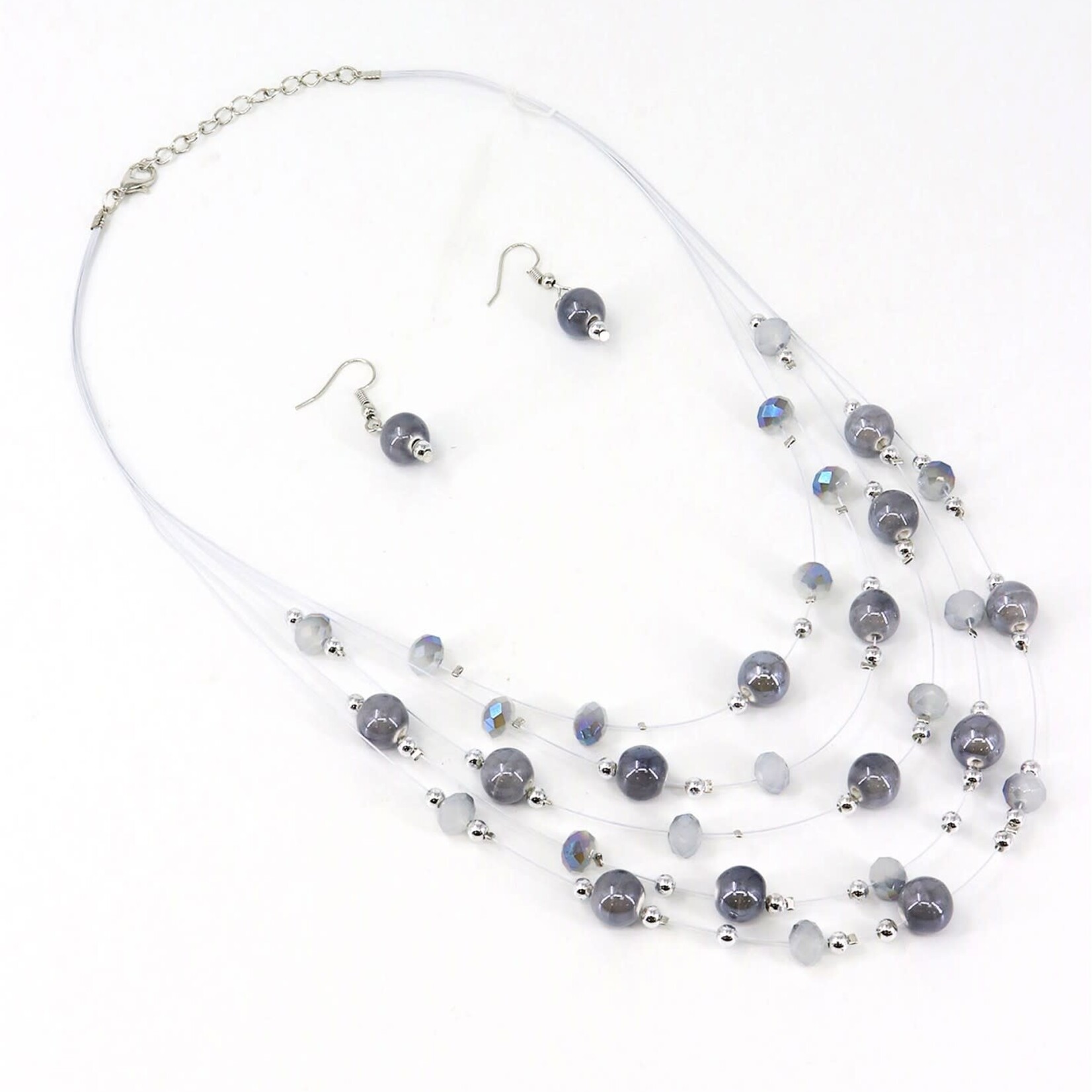 Round Beads Necklace and Earrings Set-Grey