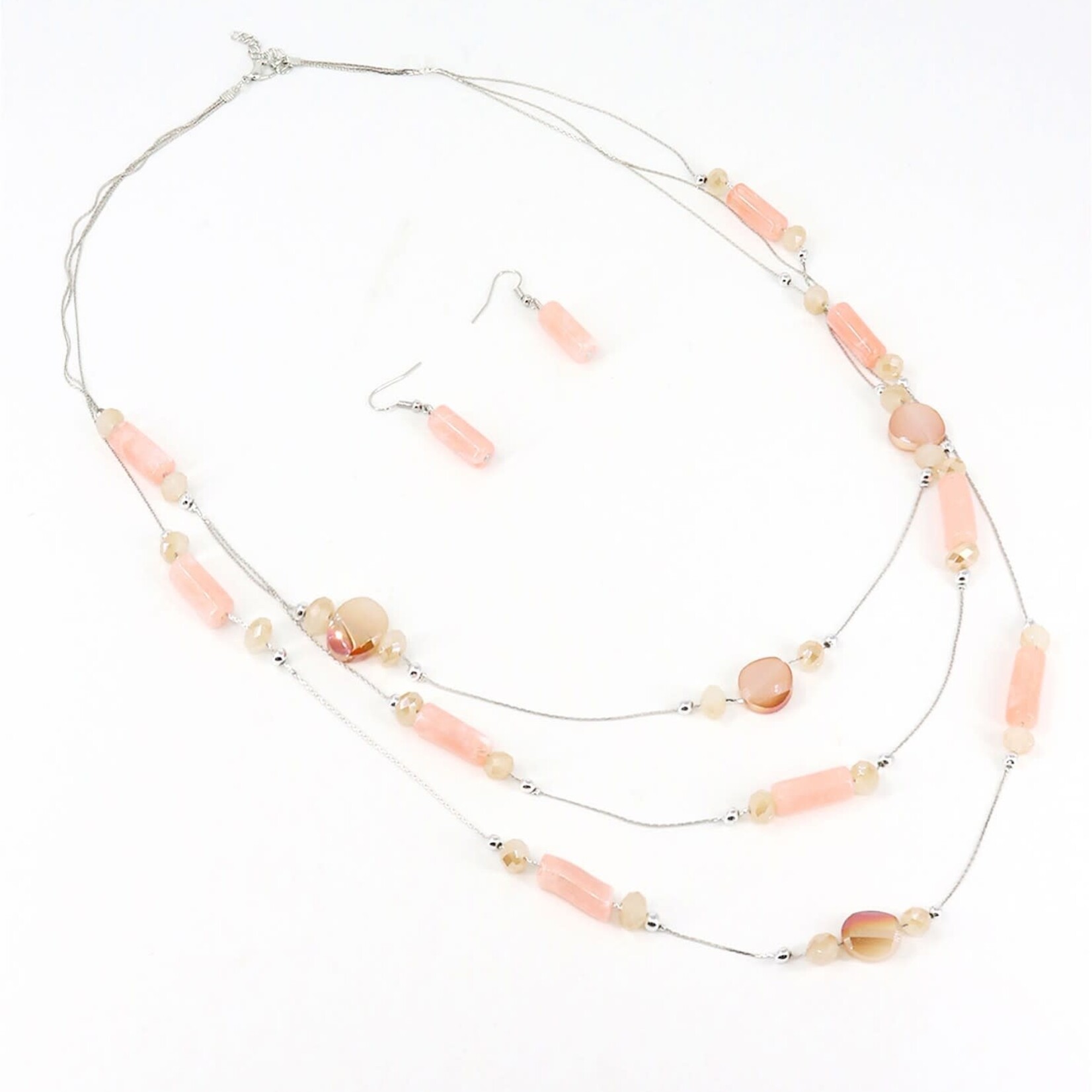 Rectangular Beads Necklace and Earrings Set-Blush