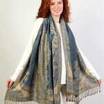 Multi-Tone Paisley Print Pashmina-Blue 74x28"