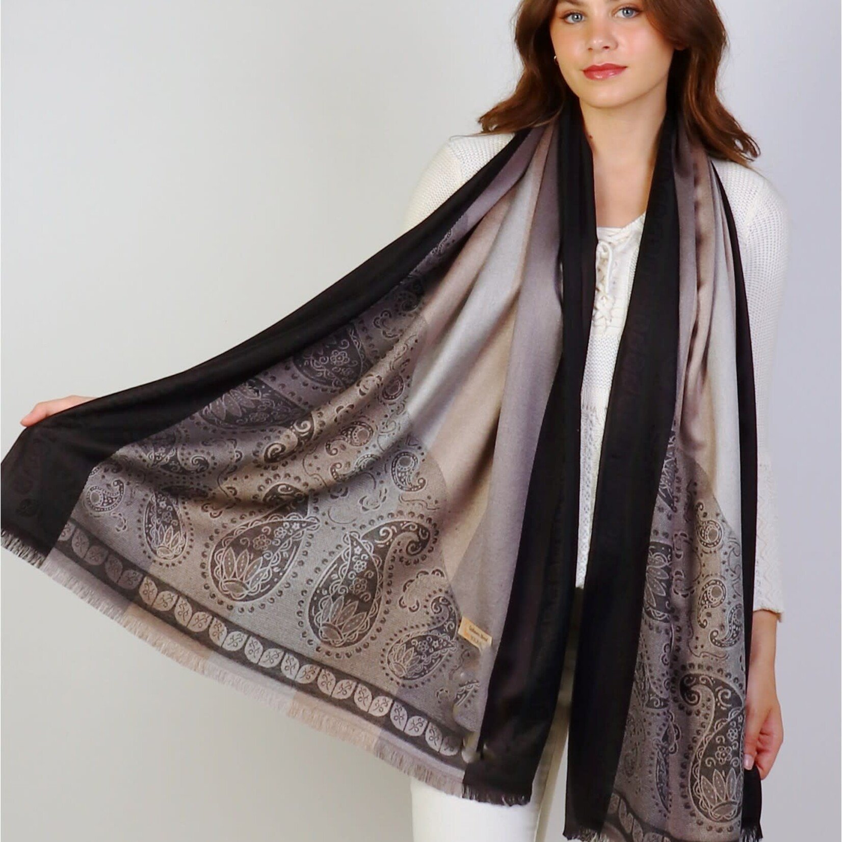 SCARF PAISLEY PASHMINA Blk/Gry/Brw