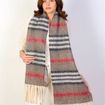 Striped Patterned Blanket Scarf W/ Twisted Tassels-Gry/Red