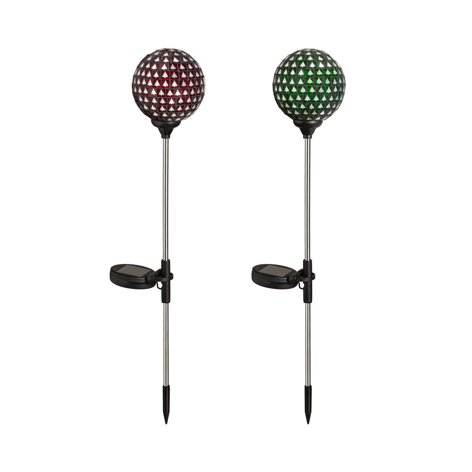 Solar Christmas Mosaic Tree Garden Stakes, 2 Asst