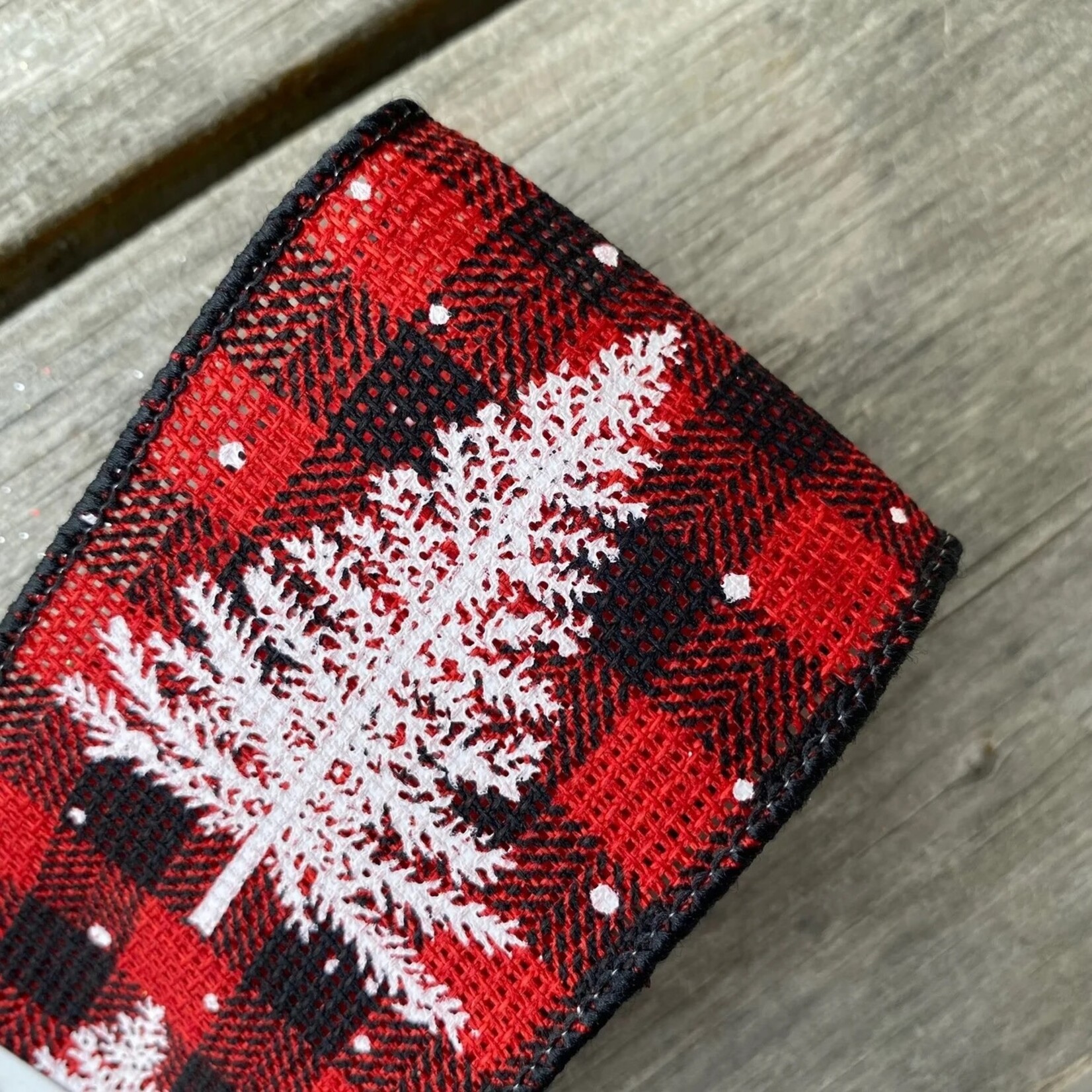 2.5" Black/Red w/White Trees on Check Wired Ribbon