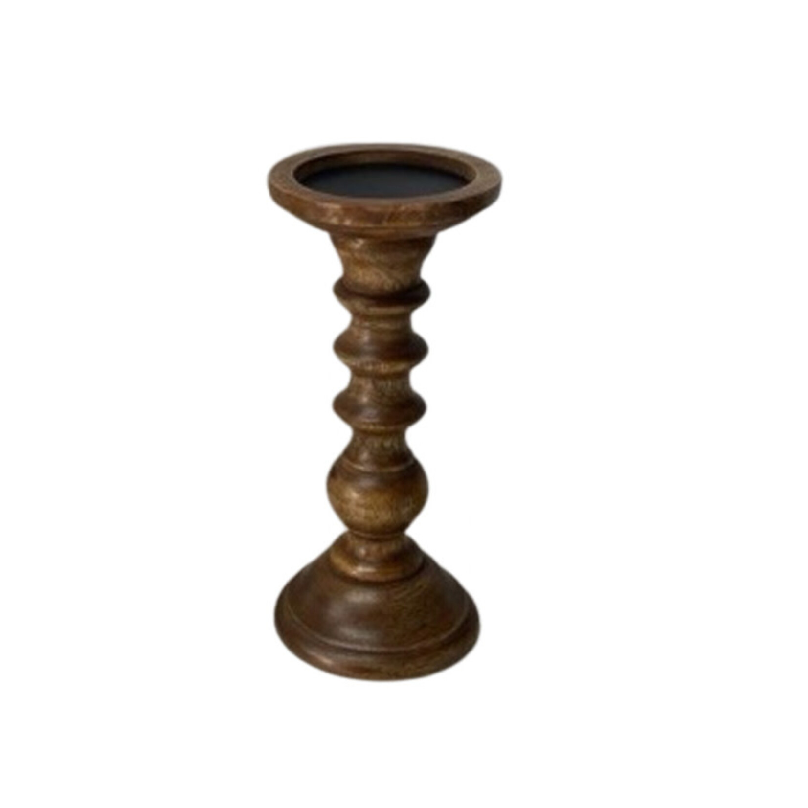 Wooden Brown Candle Holder - Med.