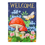 Welcome Mushroom Suede House Flag