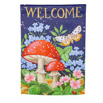 Welcome Mushroom Suede Garden Flag