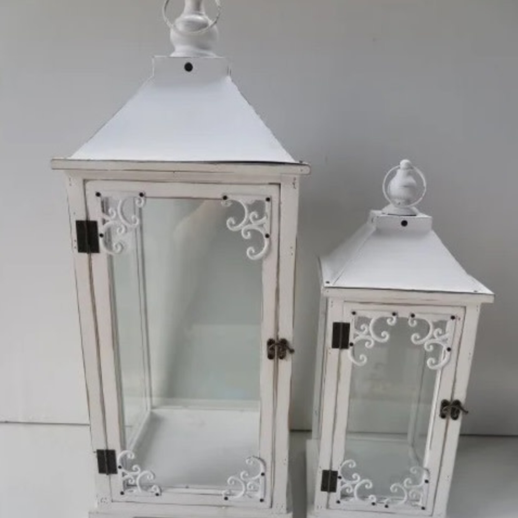 White Washed Wooden Lantern - Lg.