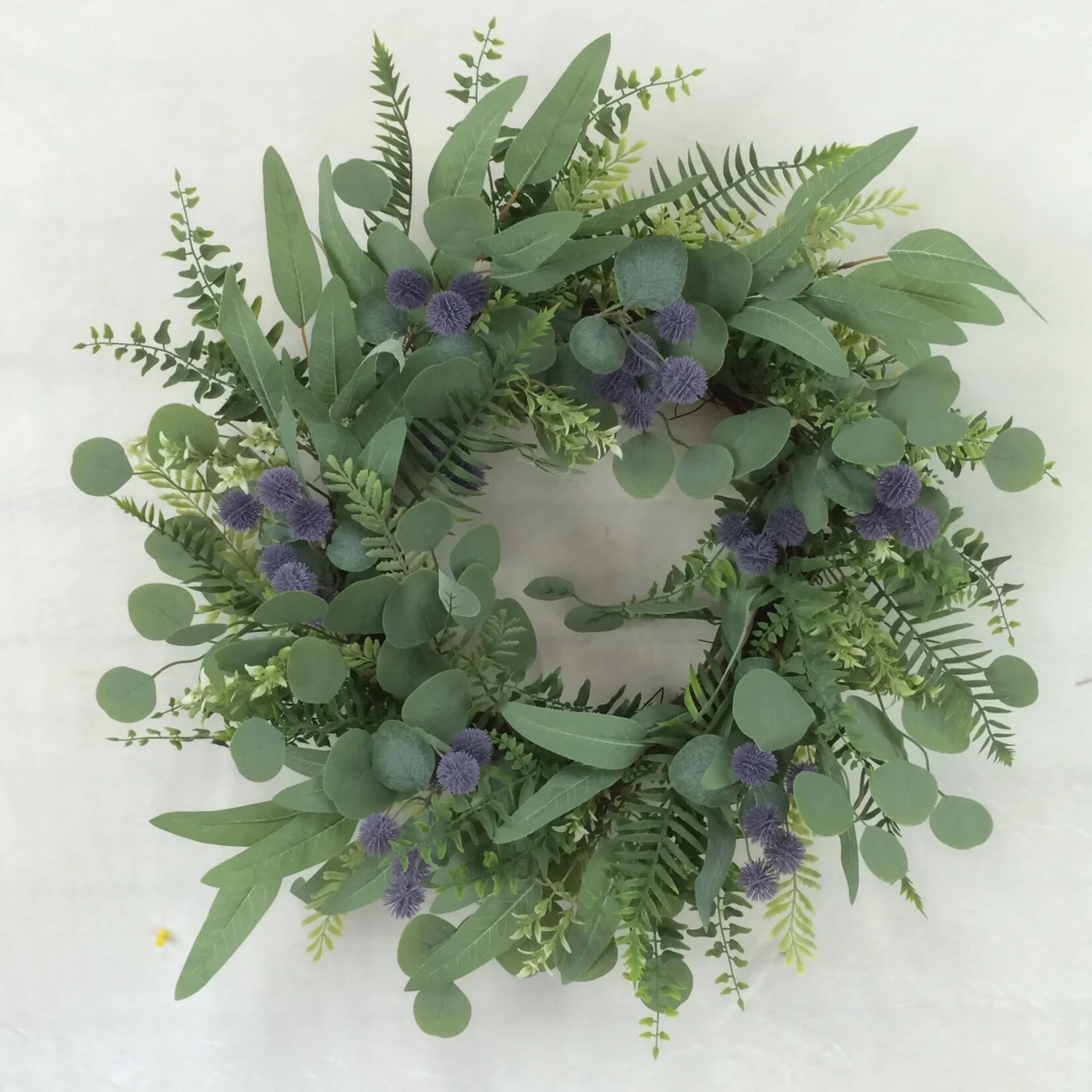24"D Purple Florals w/ Eucalyptus and Ferns Wreath