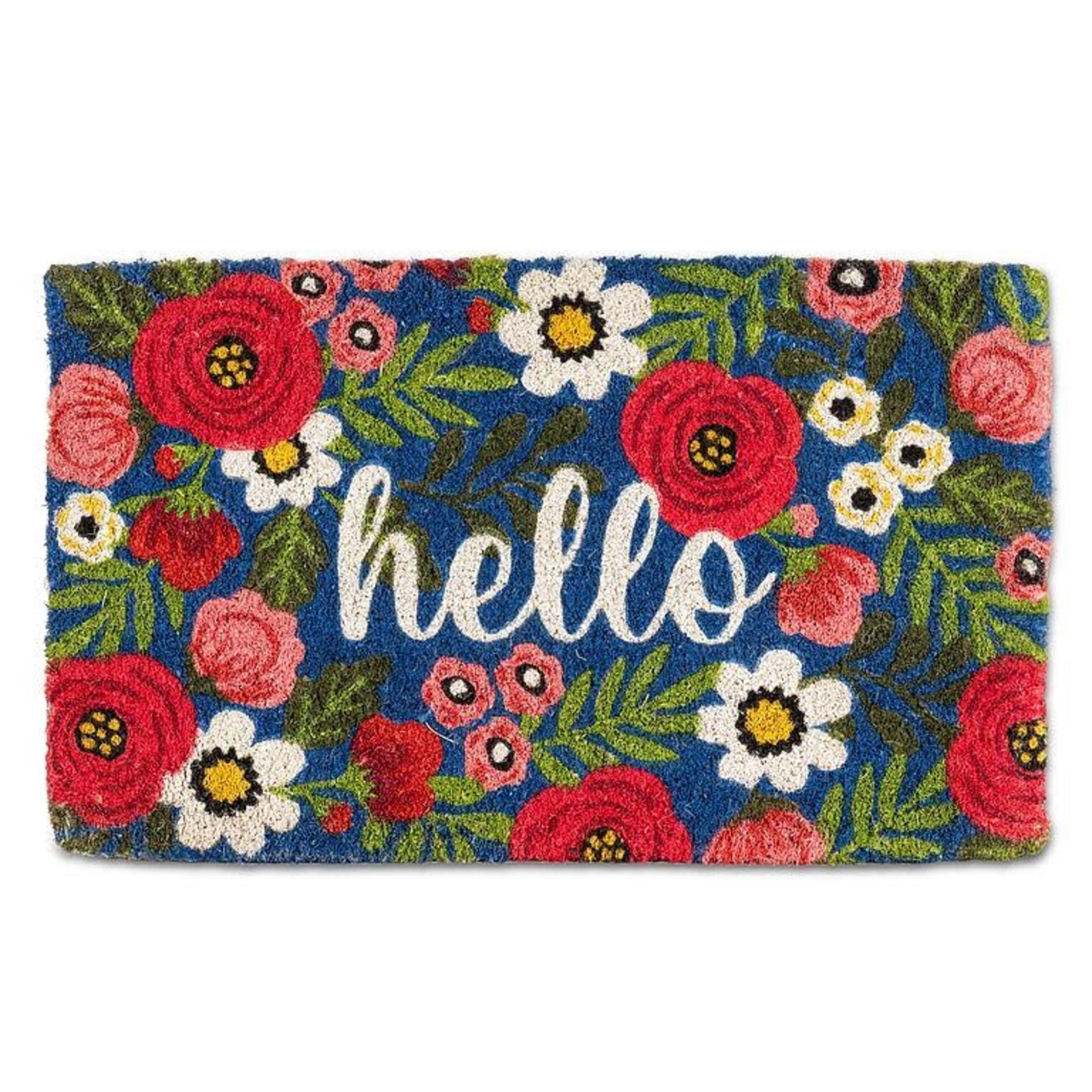 Floral Hello Doormat-Pnk/Navy-18x30"L