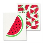 S/2 Watermelon Dishcloths-6.5x8"L