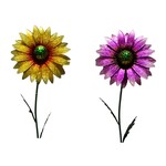 MTL PUR/YLW FLWER STAKE 2pc asst.