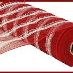 10.25"X10yd Sinamay - Red/White (snowdrift)