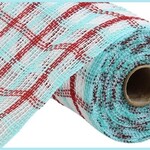 10.25"X10yd Sinamay Check - White/Red/Ice Blue