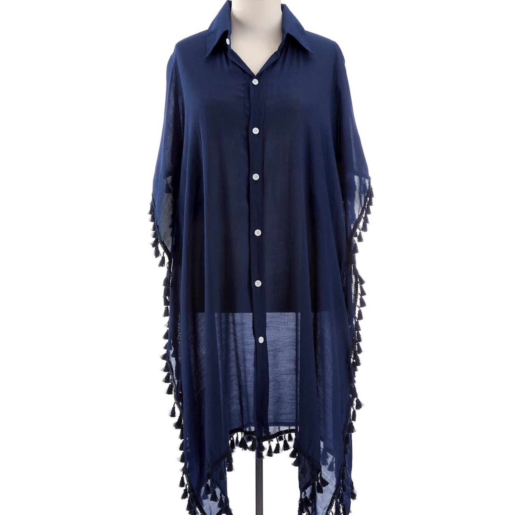 Button Cover Up Top w/Tassel Fringe, Blue or red