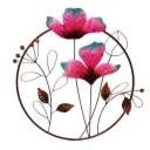 Round Wall Art pink/blue flowers
