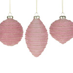8CM Pink Ribbed Ball Ornaments - 3 Asst.