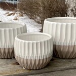 Ceramic White /Taupe Glazed Pot  MED 6.2"D X 4.8"H