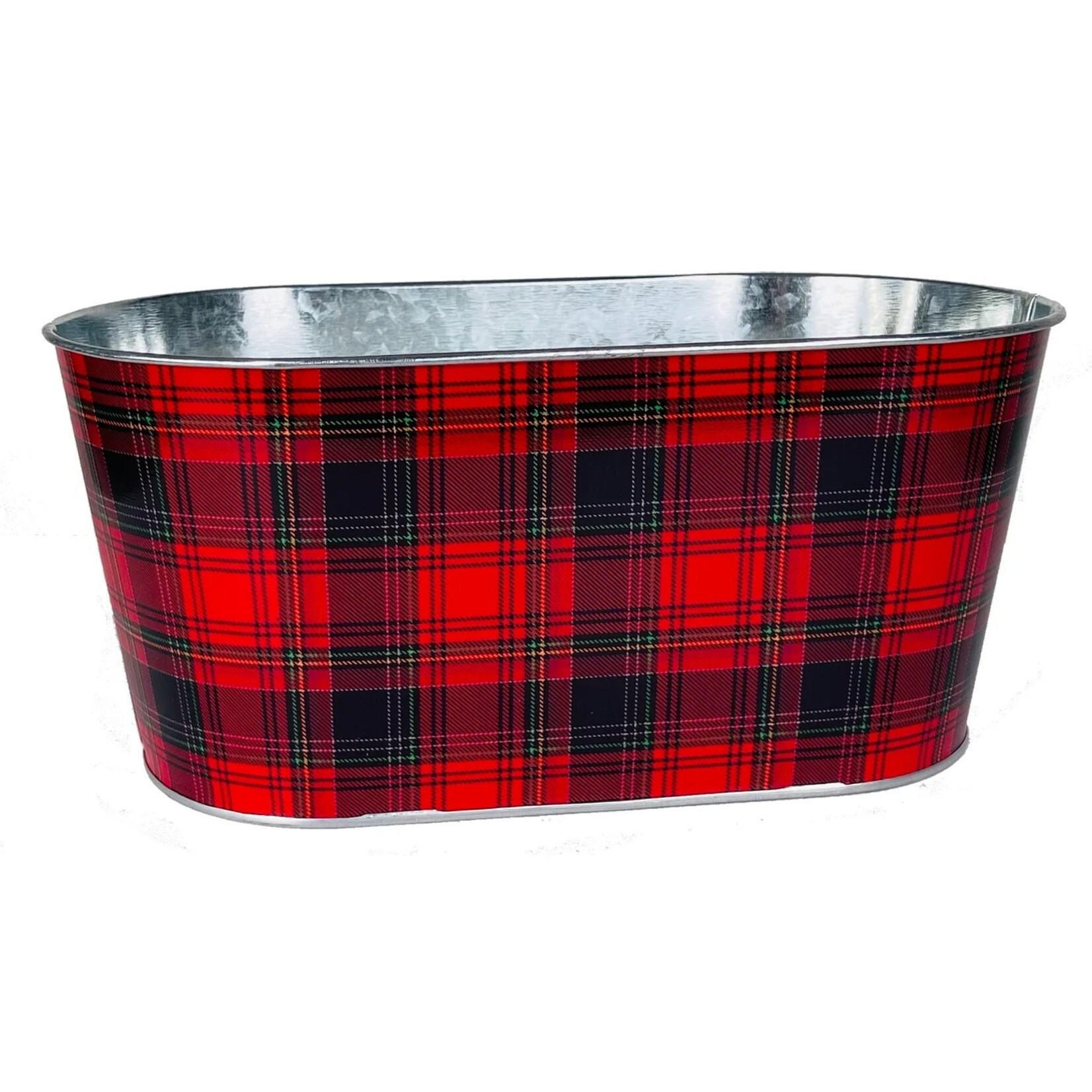 10" Yuletide Plaid Oval Metal Pot