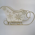 Embossed Gold Snowflakes White Metal Sleigh w/Liner