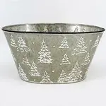 White Washed Christmas Tree Metal Oval container w/Liner