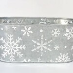 Metal Pot, White Snowflakes, Silver Pot w/Liner (FITS 2-4"POTS)