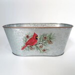Metal Pot, Cardinal on Pine Branch, Silver Pot w/Liner