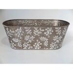 Metal Pot, Embossed White Holly Berries  w/Liner (FITS 2-6"POTS)