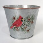 Metal Pot w/ Cardinal on Pine Branch  (FITS 4"POT)