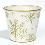 Embossed Gold Snowflake White Metal Pot W/ Liner (FITS 4" POT)